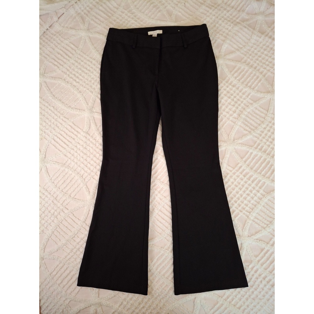 Chico's 1 Medium Dress Pants Black Flare Leg Stretch Rayon Blend Trousers